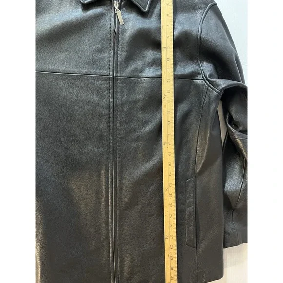 CHAPS Ralph‎ Lauren Lined Jacket, Black, Leather, Full Zip, VTG